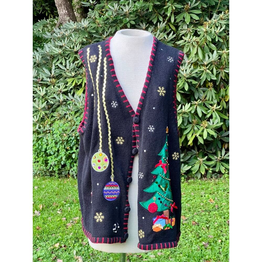 Ugly Christmas Sweater Teacher Vest Christmas Tree Holiday XL